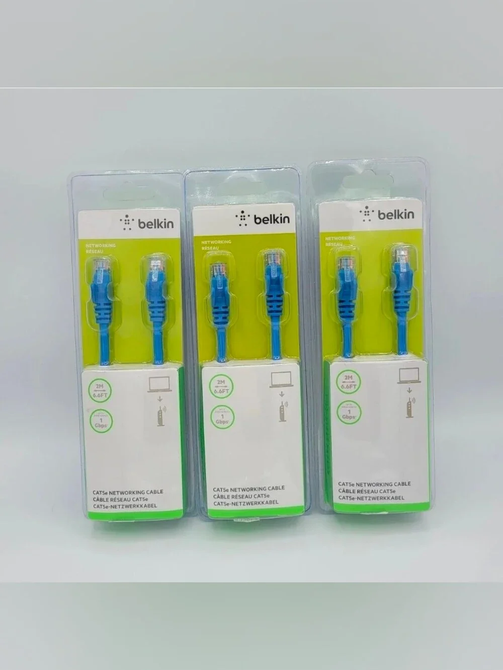 NEW! 3x Belkin Cat5e Networking Cable 2M 6.6ft Blue Ethernet Cable 1 Gbps